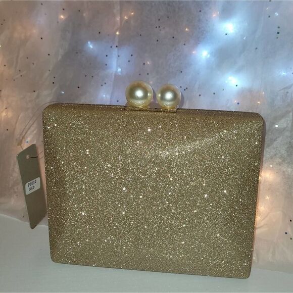 Bella Collection Square Golden Glitter clutch shoulder chain strap purse - Picture 1 of 2